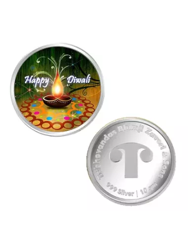 Tribhovandas Bhimji Zaveri & Sons Diwali Color Silver Coin of 10 Grams in 999 Purity Fineness
