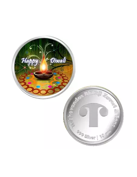 Tribhovandas Bhimji Zaveri & Sons Diwali Color Silver Coin of 10 Grams in 999 Purity Fineness