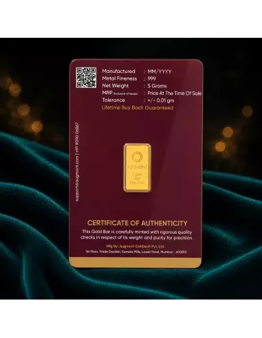 Augmont 1 gm Gold Bar 24k 999 purity