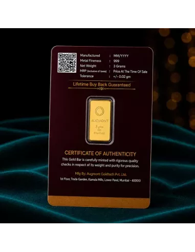 Augmont 3 gm Gold Bar 24Kt  in 999 Purity