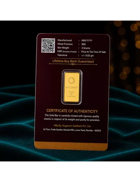 Augmont 3 gm Gold Bar 24Kt  in 999 Purity