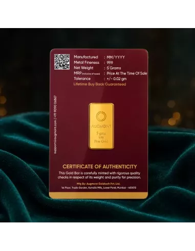Augmont 5 gm Gold Bar 24Kt  in 999 Purity