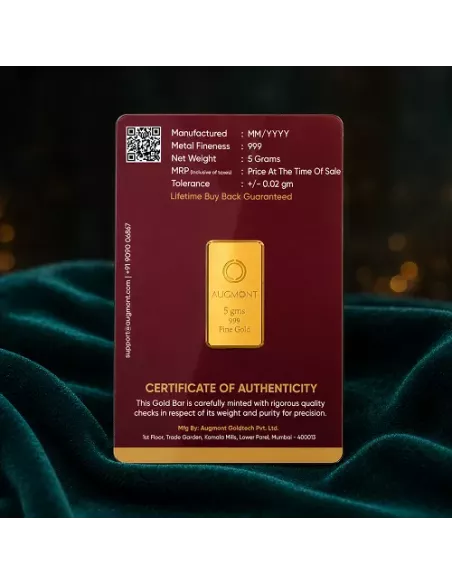 Augmont 5 gm Gold Bar 24Kt  in 999 Purity