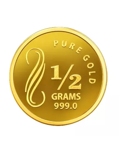 NIBR Gold coin of 0.5 / Half Grams in 24Kt 999 Purity / Fineness
