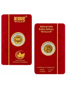 NIBR Gold coin of 0.5 / Half Grams in 24Kt 999 Purity / Fineness
