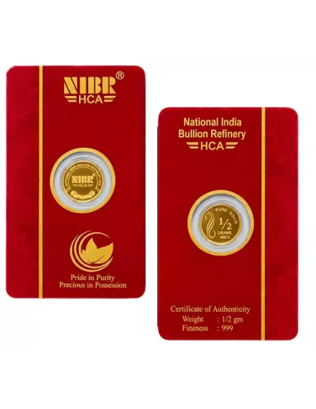 NIBR Gold coin of 0.5 / Half Grams in 24Kt 999 Purity / Fineness