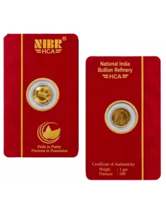 NIBR Gold coins of 1 Grams in 24Kt 999 Purity / Fineness
