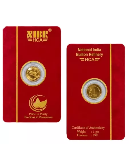 NIBR Gold coins of 1 Grams in 24Kt 999 Purity / Fineness