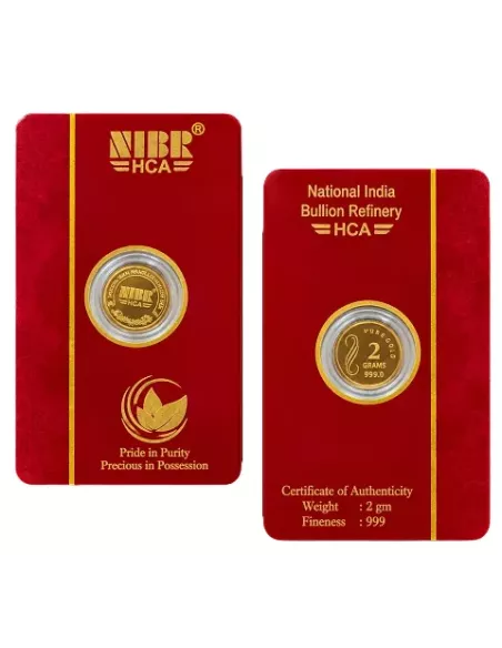 NIBR Gold coins of 2 Grams in 24Kt 999 Purity / Fineness