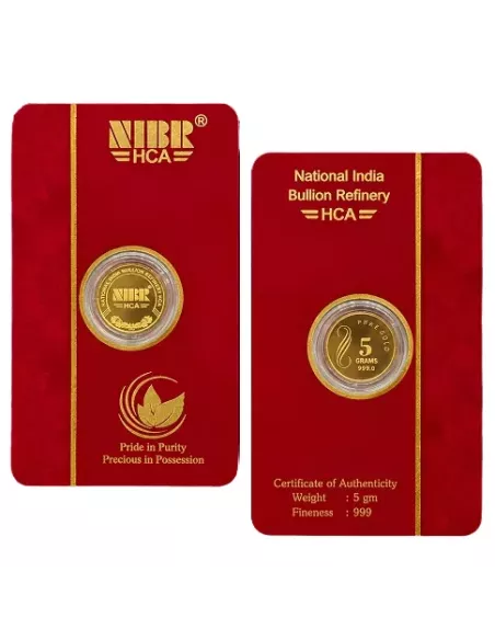 NIBR Gold coins of 5 Grams in 24Kt 999 Purity / Fineness