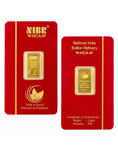 NIBR Gold Bar of 2 Grams in 24Kt 999 Purity / Fineness