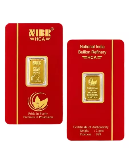 NIBR Gold Bar of 2 Grams in 24Kt 999 Purity / Fineness