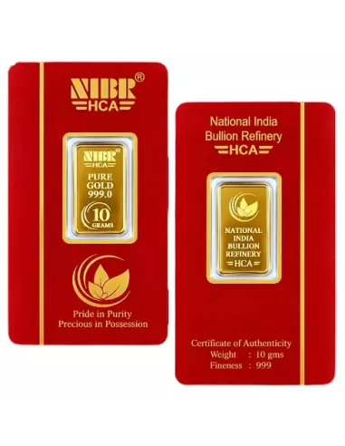 NIBR Gold Bar of 10 Grams in 24Kt 999 Purity / Fineness