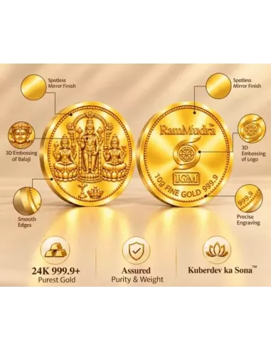 Ram Mudra By IGM Padmavatiji Balaji Lakshmiji Gold Coin of 10 Grams in