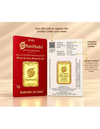 Ram Mudra By IGM Gold Bar of 1 Grams in 24 Karat 999.9 Purity / Finene