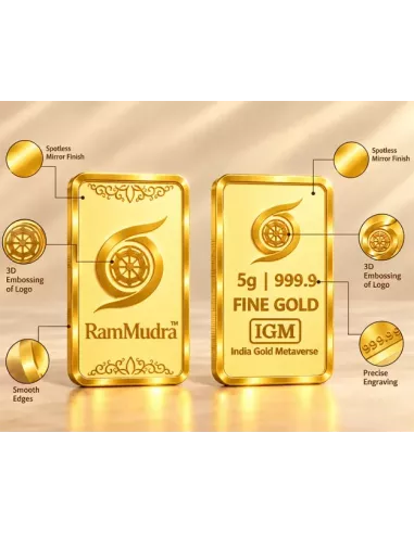 Ram Mudra By IGM Gold Bar of 5 Grams in 24 Karat 999.9 Purity / Finene