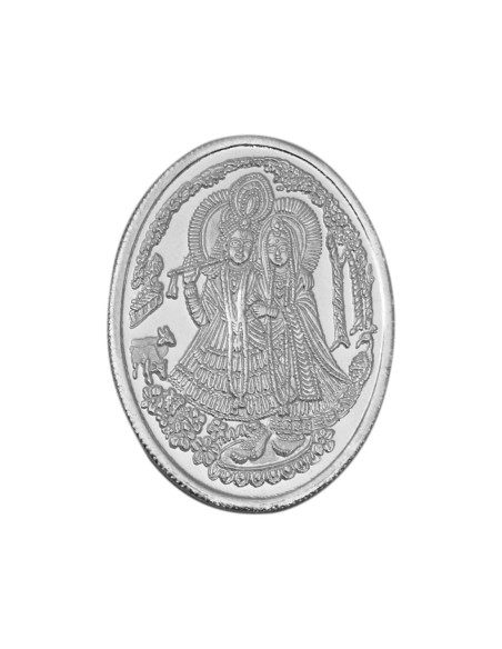 Radha Krishna Oval Shape Silver Coin of 25 Gram in 999 Purity / Fineness