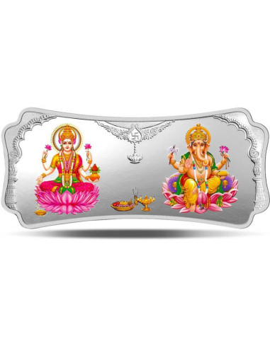 Lakshmi Ganesh Silver Coloured Bar of 100 Gram in 999.9 Purity / Fineness By MMTC PAMP