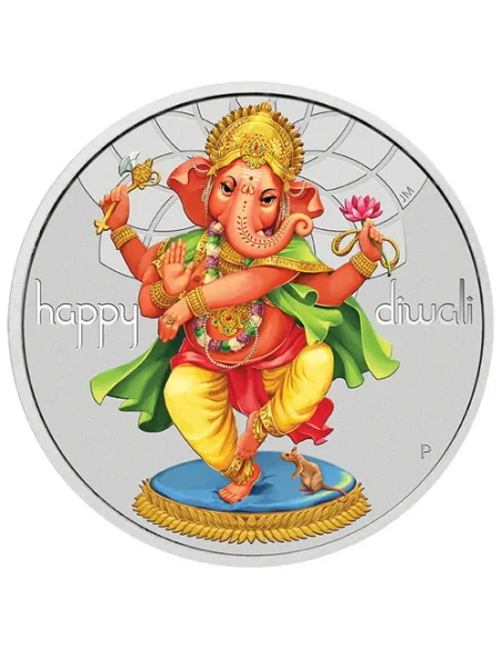 Colourful God Dancing Ganesh Silver Coin Diwali Festival 2018 Of 1 Ounce / 31.10 Grams By Tuvalu